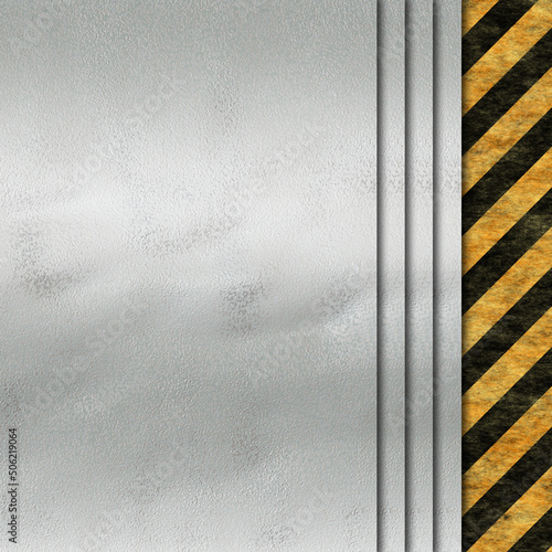 Metal plate texture with warnings sign