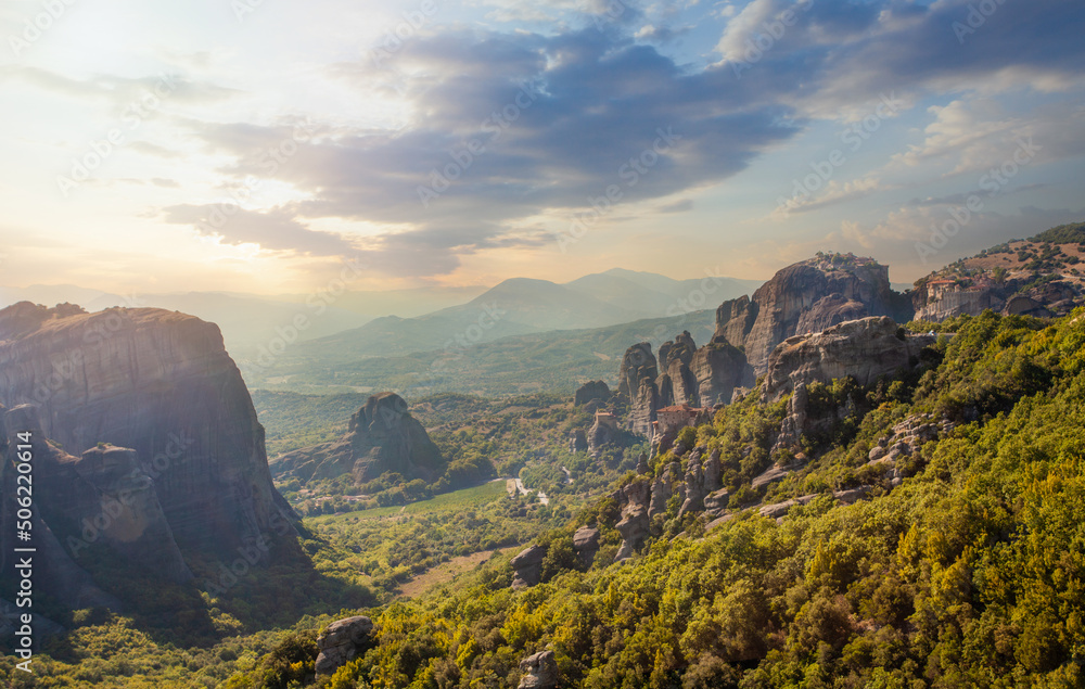 Aerial view from the Monastery on top of the cliff in Meteora near Kalabaka, Trikala, Greece