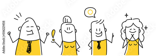 Funny stick figures with positive emotions.
