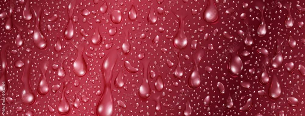 Background of big and small realistic water drops in red colors Background of big and small realistic water drops in red colors