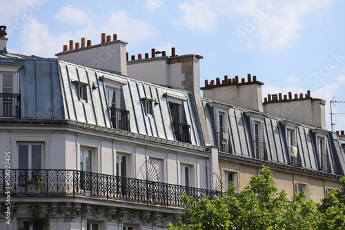 Photography The famous Parisian attics (mansard roofs) on the top floors of 19th-century Hau