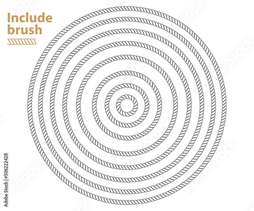 Rope seamless round frame brush template. Vector border decorative art design.