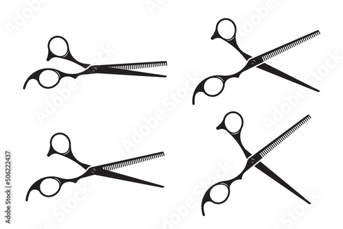 Hairdress barber scissors, professional salon tools. Hairdressing design element.