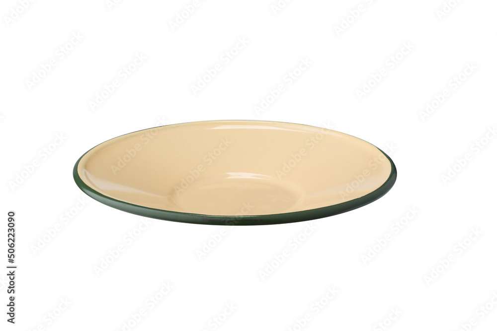 yellow enamel zine dish isolated on white yellow enamel zine dish isolated on white