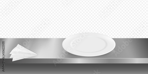 3d kitchen countertop top view. Vector insulated metal countertop realistic