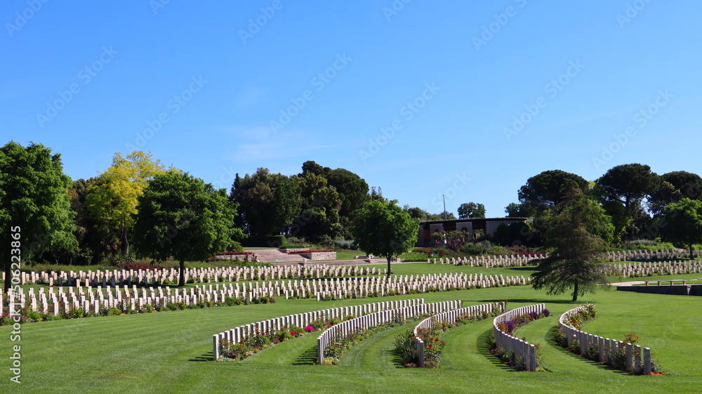 Torino di Sangro, Italy - Sangro River War Cemetery. British and Commonwealth War Cemetery. Soldiers who are fallen in WW2 during the fighting near the Sangro River Torino di Sangro, Italy - Sangro River War Cemetery. British and Commonwealth War Cemetery. Soldiers who are fallen in WW2 during the fighting near the Sangro River