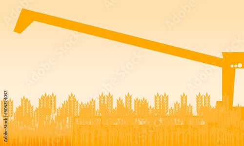 Harvesting machine working in the field. Combine harvester agricultural machine ride in the field of ripe wheat.