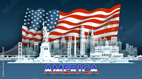 Independence anniversary celebration national day in America flag background.