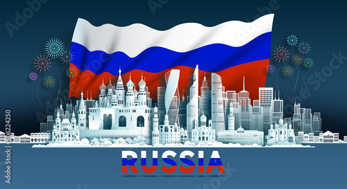 Anniversary celebration independence Russia day and travel landmarks Russia city.