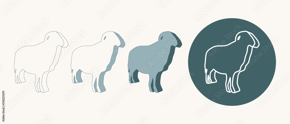 Ram farm animal. Livestock various flat icons set. Isometric style