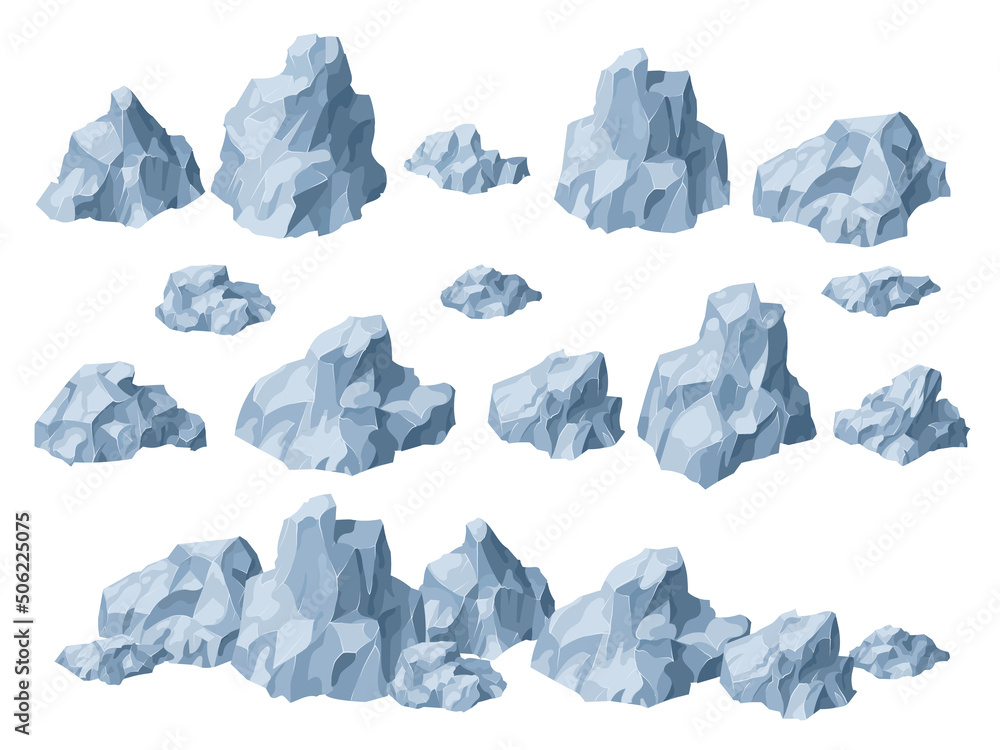 Naklejka premium Stones and rocks set. Boulders of different shapes