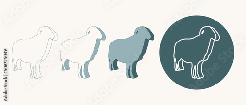 Ram farm animal. Livestock various flat icons set. Isometric style