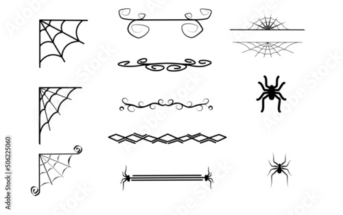 Halloween set of black and white frames and icons