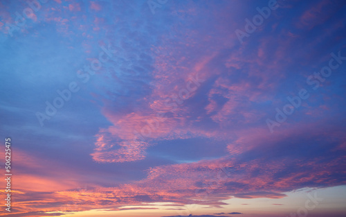 Sunset sun with colorful sky and clouds. © mikhail_b_azarov