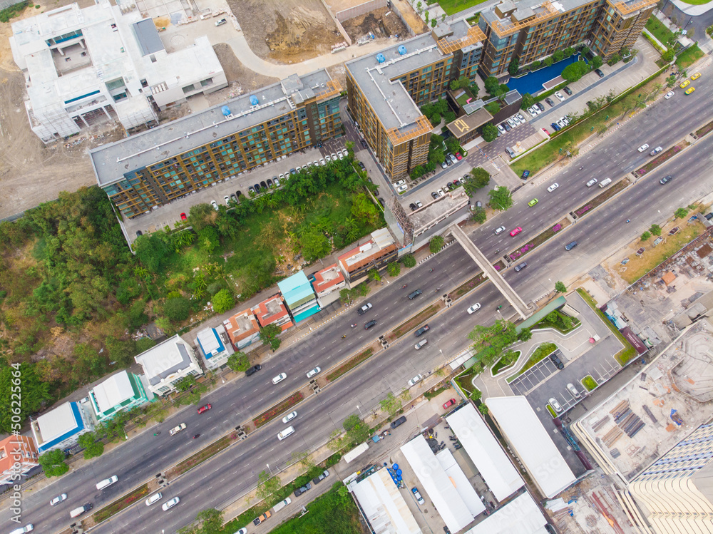 Fototapeta premium Aerial view intersection transport road with car movement city building