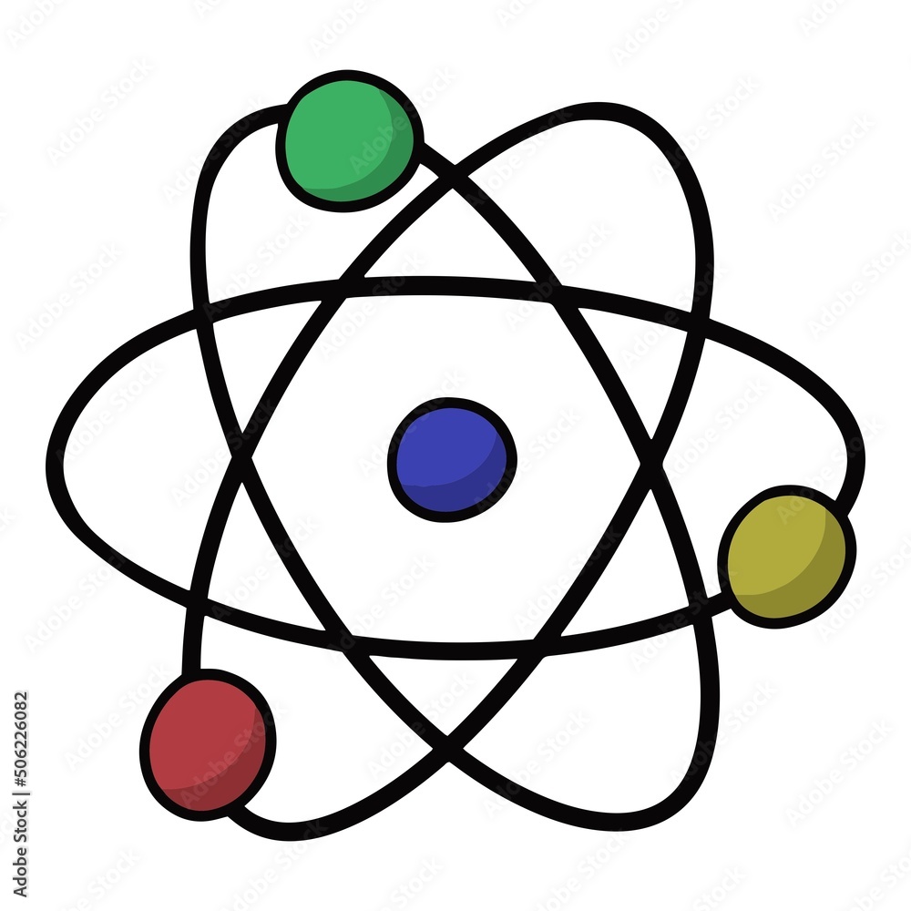 A simple diagram of an atom, vector illustration in cartoon style A simple diagram of an atom, vector illustration in cartoon style