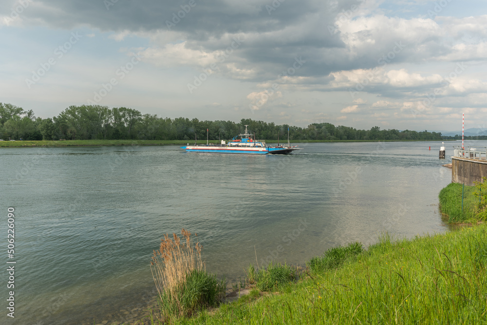 Ferry of Rhinau - Kappel carrying vehicles and passengers.