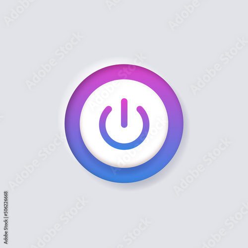Power icon On Off Buttons, Energy switch sign, Power Switch Icons, Start power button, turn off symbol, shutdown energy icon with white neumorphism buttons, gradient color ui buttons interface