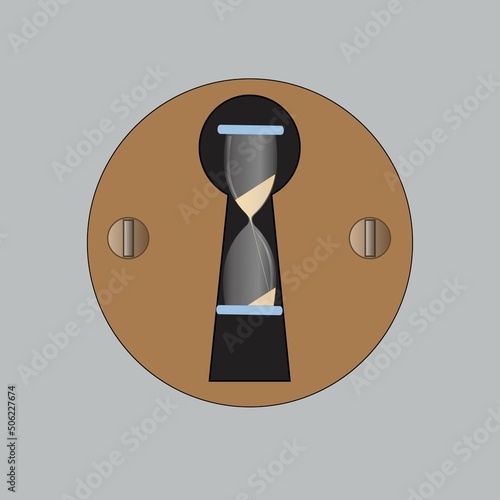 Keyhole with hourglass, vector on grey background