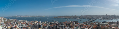 Panoramic view of the European side of Istanbul, Bosphorus strait and Galata bridge from the Galata Tower, Turkey photo