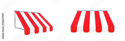 3D Rendering 45 degree and front of Red and white awning isolated with clipping path