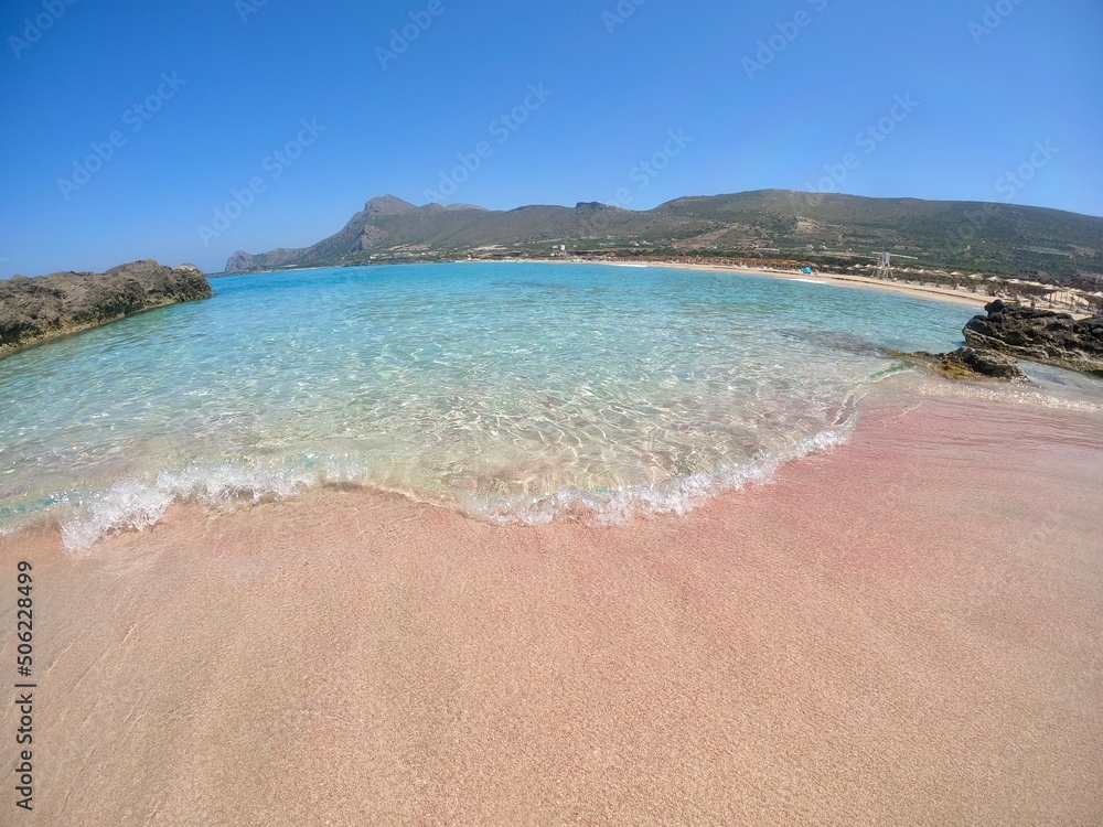 Pink Falasarna beach crete island Dream Beach and turqouise cristal water 