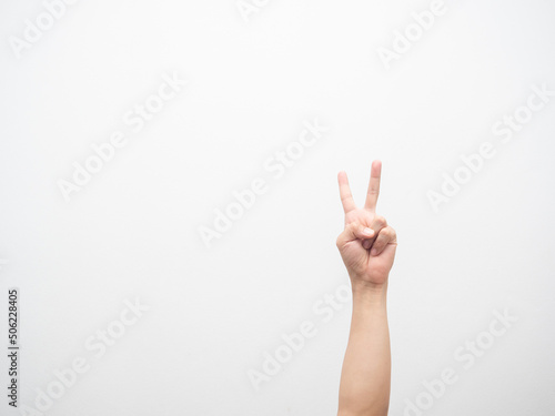 Right hand gesture finger two isolated white