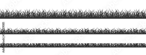 Black seamless silhouette of meadow grass on white background.