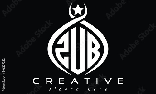 ZUB three letters monogram curved initial oval logo design, geometric minimalist modern business shape creative logo, vector template