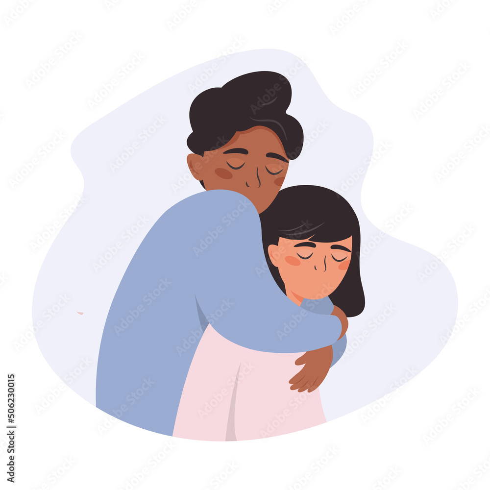 Portrait of a couple in love. The man hugged his girlfriend. Female and male character hugging. The guy hugs his beloved wife. Two lovers in an embrace. Romantic relationship, support concept