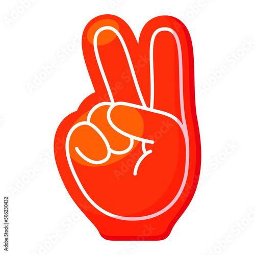 Red foam finger isometric victory gesture souvenir accessory vector illustration. Cheer human hand