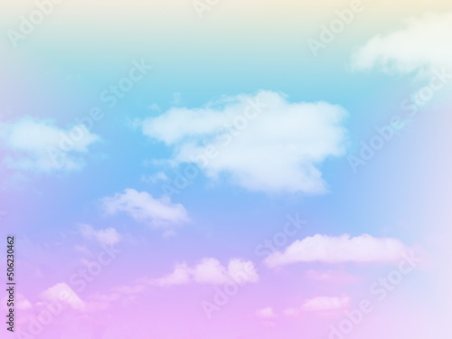 beauty sweet pastel blue orange colorful with fluffy clouds on sky. multi color rainbow image. abstract fantasy growing light