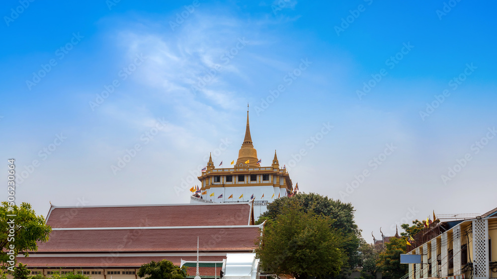 Ancient golden pagoda on the mount, The famous landmark in Bangkok, Thailand