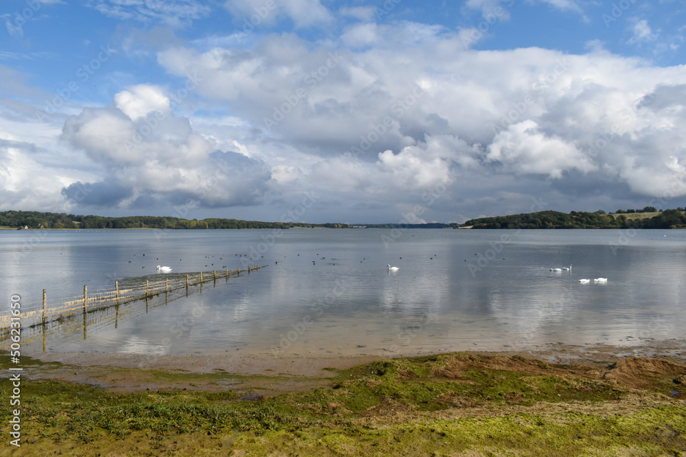 Cloudy weather at Rutland Water nature reserve in the East Midlands, UK. Managed by the Rutland and Leicestershire Wildlife Trust