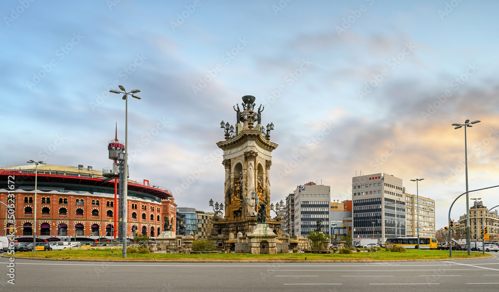 Barcelona, Spain. Placa d'Espanya (Spain Square) and Torres Venecianes