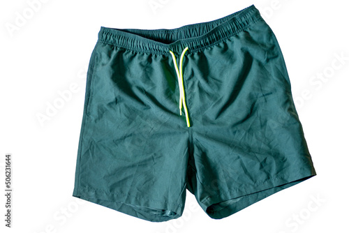 Dark green shorts or trunks on a white insulated background.