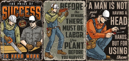 Manual labour poster set with motivational words