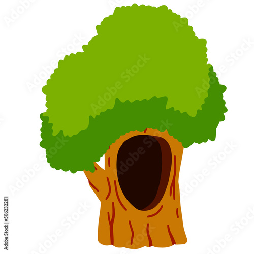 Tree with hollow. Wood with hole.