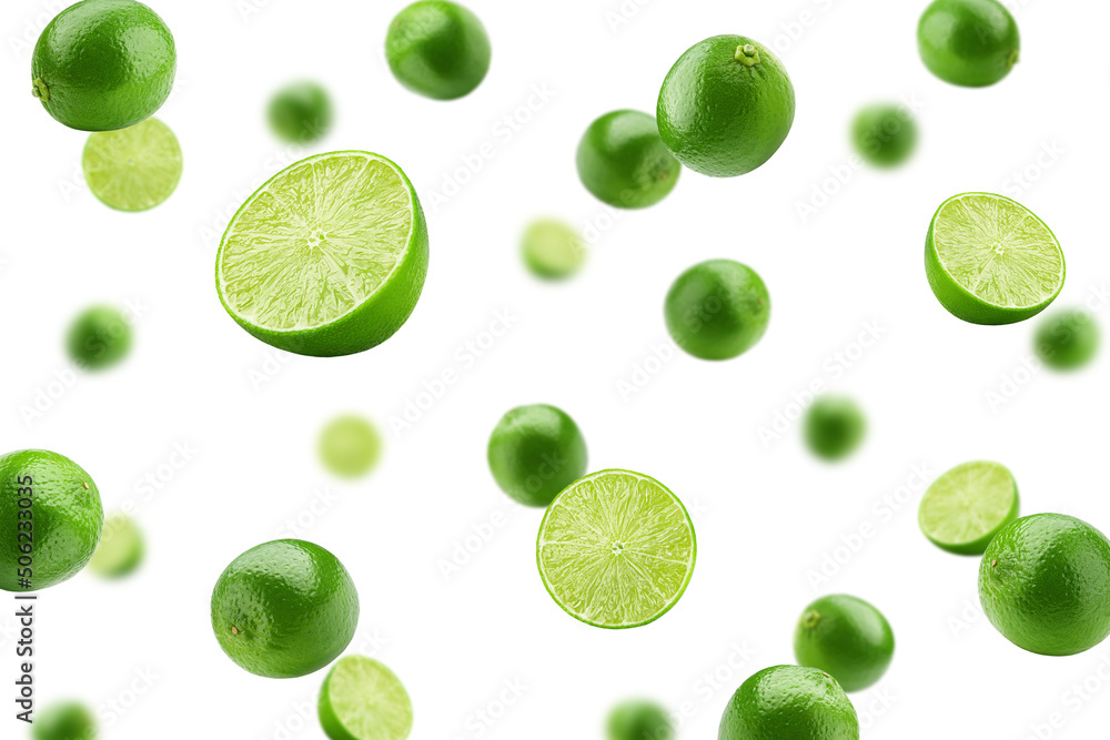 lime slice isolated on white background, selective focus