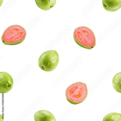 Guava isolated on white background, SEAMLESS, PATTERN