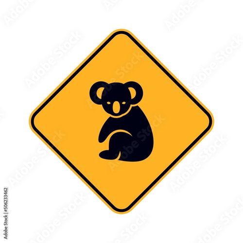 Koala road sign. Isolated koala on white background
