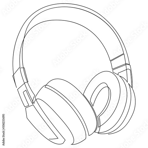 Single line drawing of Wireless headphones isolated on a white background.