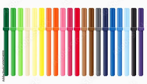 A set of felt-tip pens. Large set of twenty bright colors. Graphics. Drawing. Badge. Sticker. Can be used for advertising, magazines, web design. 