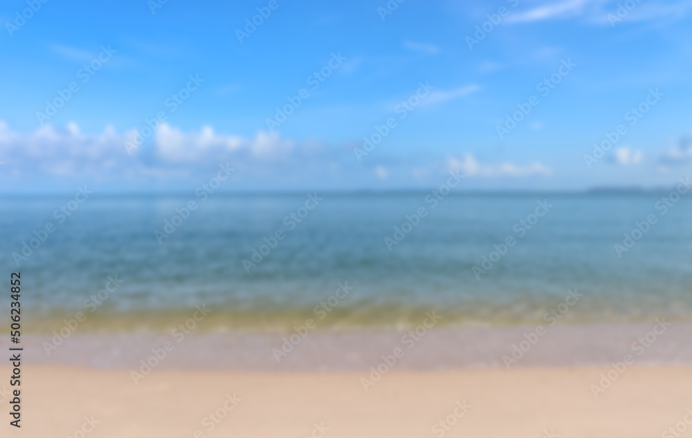 Fototapeta premium Blue sky background with beach and white sand beach in Pattaya, Thailand