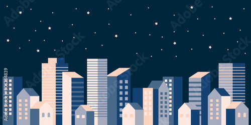 背景素材_シンプルなビル街_夜