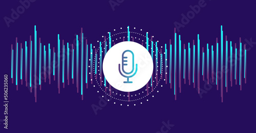 Microphone with voice recording wave. Future technology concept.