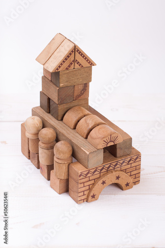 Construction of an original wooden block house for advertising and articles 
