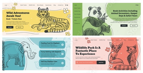 Landing page set with wildlife park advertising