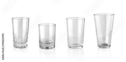 Set of empty glass of water isolated on white background