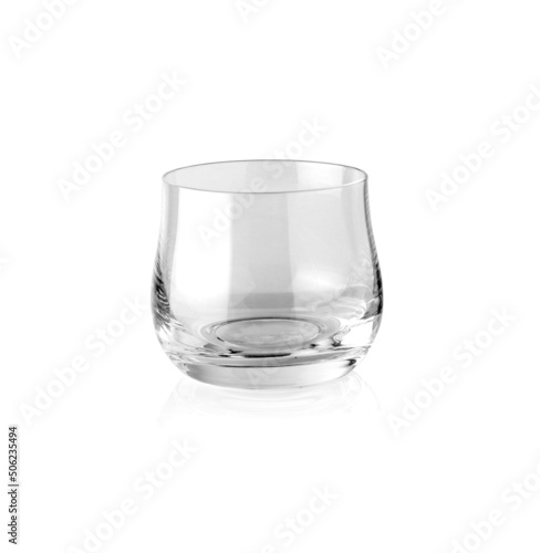 Glass of water or whiskey and wine. Empty glass for alcoholic beverages on white background.